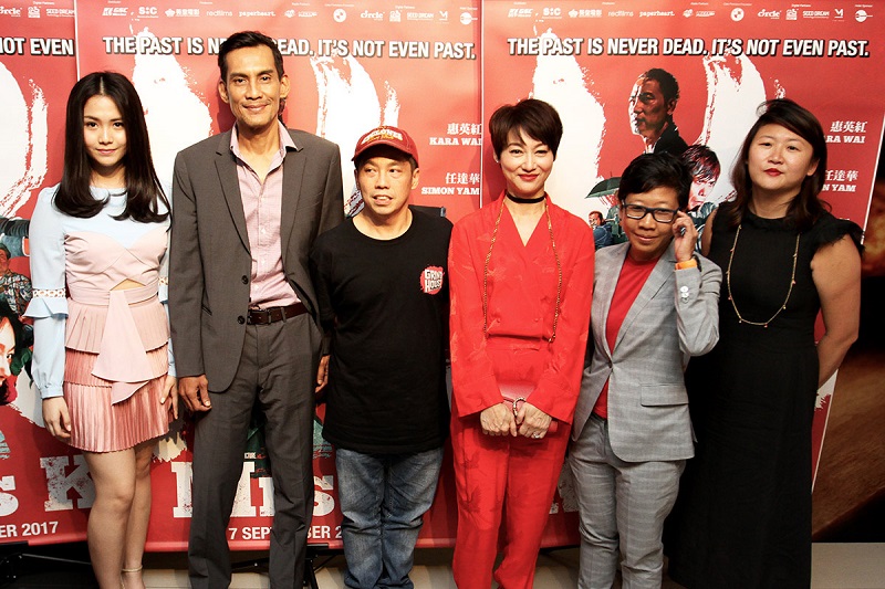 Director Ho Yuhang (third from left) and the cast of 'Mrs K' pose for a photo during the movie's Gala Premiere at GSC One Utama in Kuala Lumpur August 23, 2017. u00e2u20acu201d Picture by Miera Zulyana