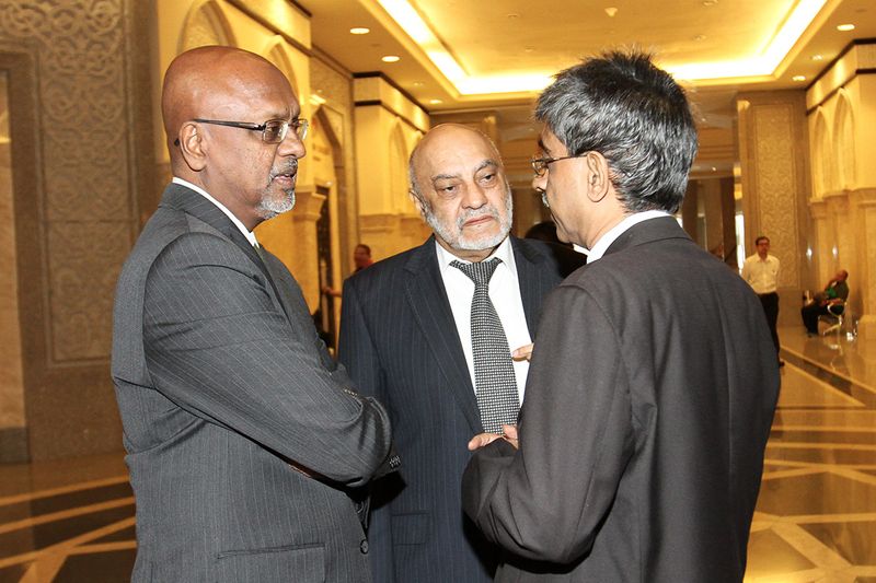 Tun Dr Mahathir Mohamadu00e2u20acu2122s lawyers, (from left) Sivarasa Rasiah, Gurdial Singh Nijar and Mohamed Haniff Khatri, outside the Court of Appeal during the RCI on BNM 1990s Forex Losses second hearing at the Palace of Justice, Putrajaya, August 21, 2017. u00e2u20acu201d 