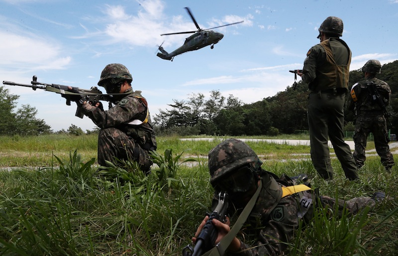 South Korean soldiers take part in a military drill which held as a part of the Ulchi Freedom Guardian exercise in Yongin, South Korea August 29, 2017. u00e2u20acu201d Reuters pic 