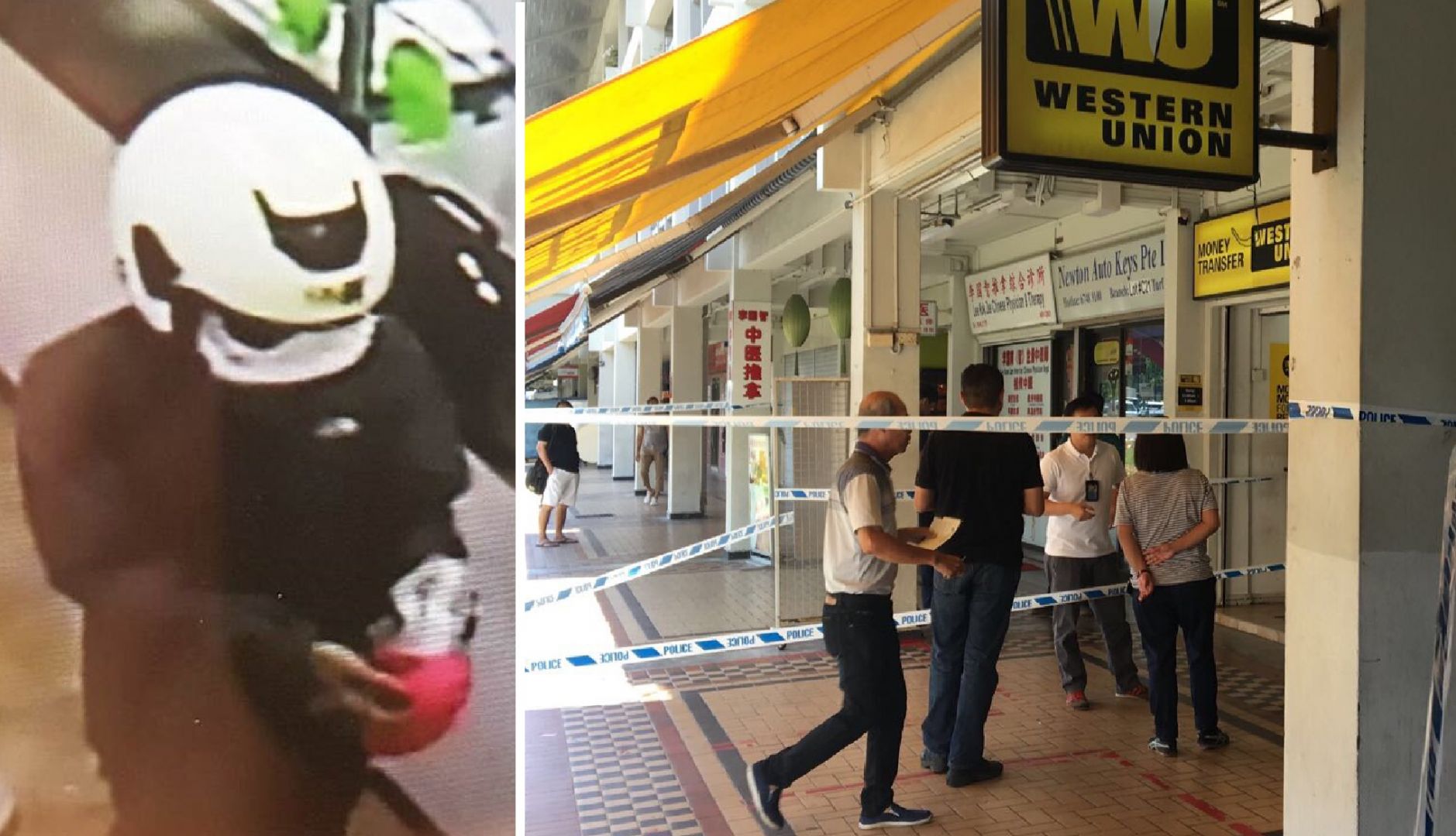 nAfter a three-day manhunt, the robber (L) who fled with more than S$1,000 after allegedly threatening an employee at a Western Union branch in Ubi at knifepoint was caught on Thursday . u00e2u20acu201du00c2u00a0Picture by SPF, Najeer Yusof/TODAY