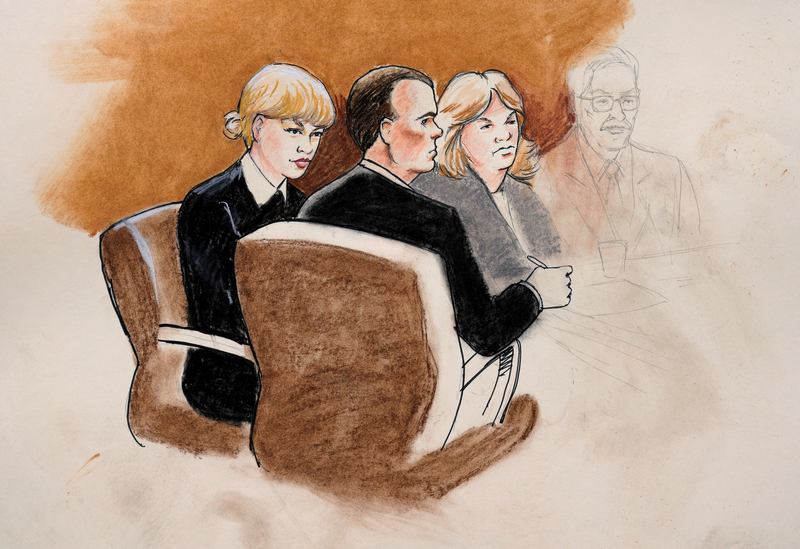 A sketch of Taylor Swift and her attorneys in Denver Federal Court during the Swift groping trial in Denver August 8, 2017. u00e2u20acu201d Reuters pic