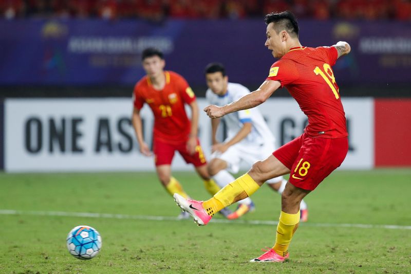 Gao Lin of China scores a goal from the penalty spot in the World Cup qualifier match against Uzbekistan, Aug 31, 2017. u00e2u20acu201d Reuters pic