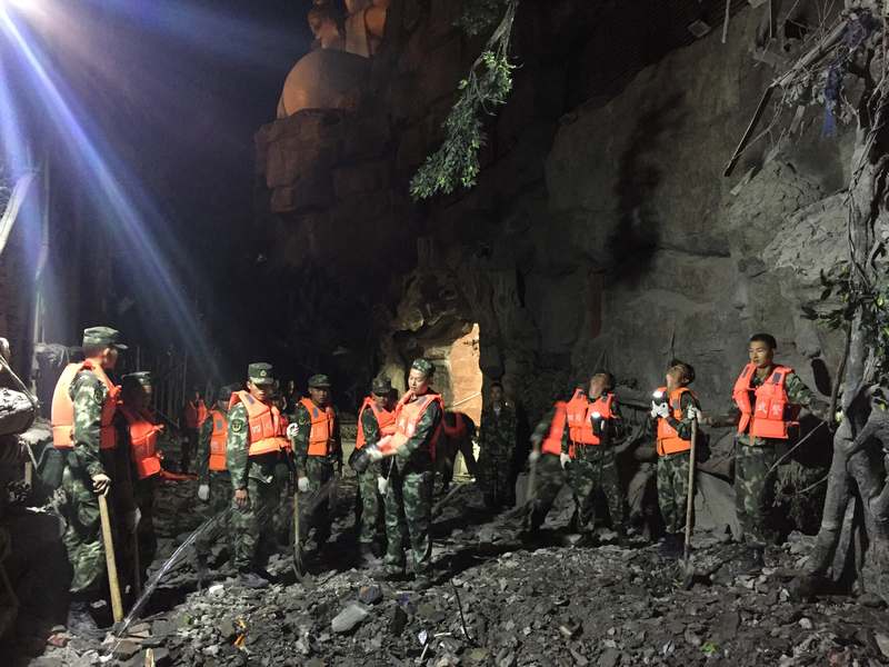 Chinese paramilitary police search for survivors after an earthquake in Jiuzhaigou county, Ngawa prefecture, Sichuan province August 9, 2017. — Reuters pic