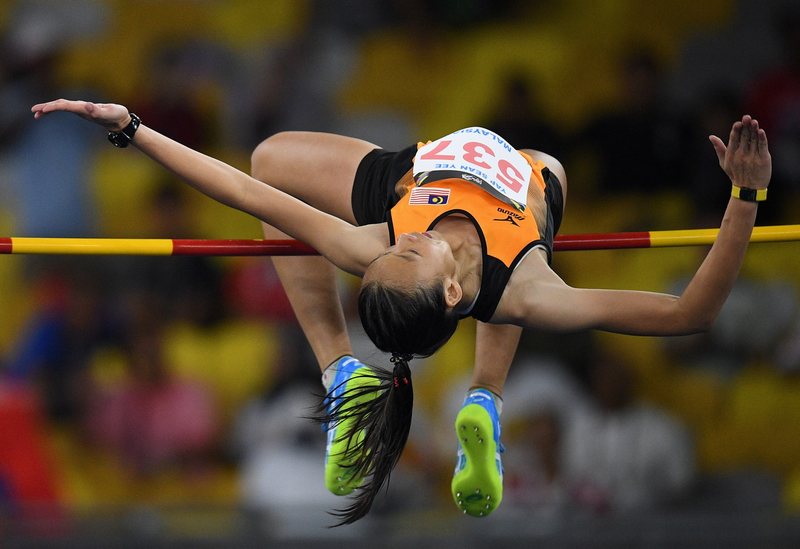 Malaysia's Yap Sean Yee in the high jump event at the Stadium Nasional Bukit Jalil August 24, 2017. u00e2u20acu201d Bernama pic