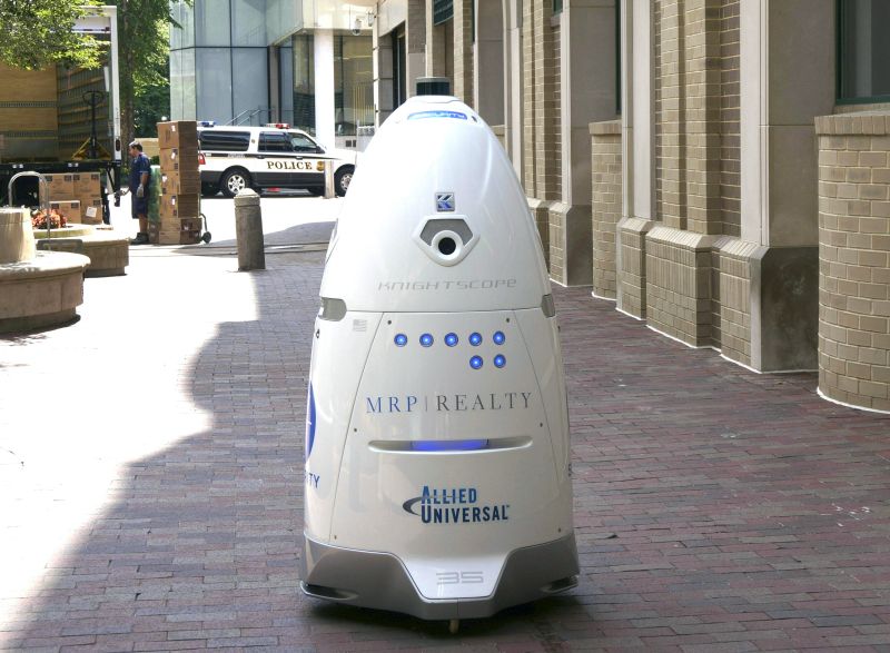 A five-foot (1.5 meter) tall outdoor K5 security robot patrols the grounds of the Washington Harbour retail-residential centre in the Georgetown district of Washington July 26, 2017. u00e2u20acu2022 AFP pic