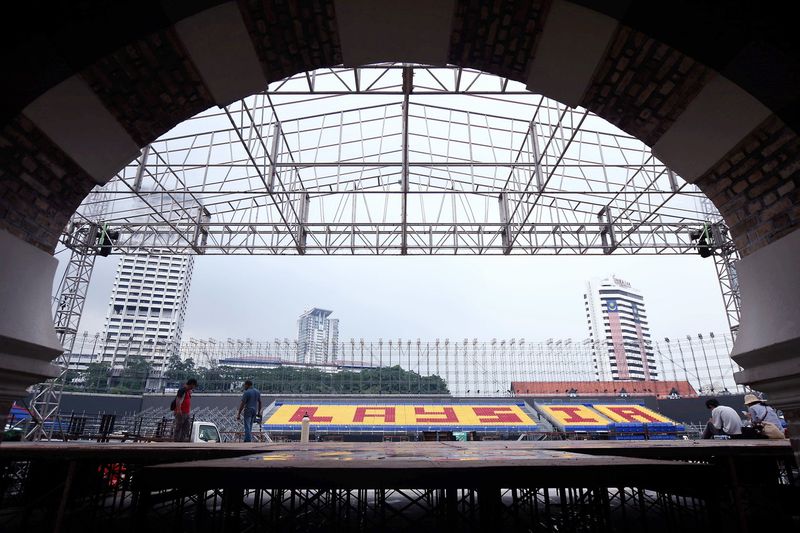 Stage preparations are carried out at Dataran Merdeka, Kuala Lumpur, August 20, 2017 in conjunction with the 60th National Day celebration. u00e2u20acu201d Bernama pic