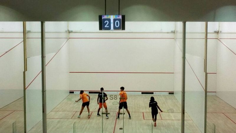 The two national mixed doubles pairs Sanjay Singh Chal-S. Sivasangari and Ryan Pasqual-Andrea Lee in action during the final at the National Squash Centre in Kuala Lumpur. u00e2u20acu2022 Picture via Twitter/TeamMAS