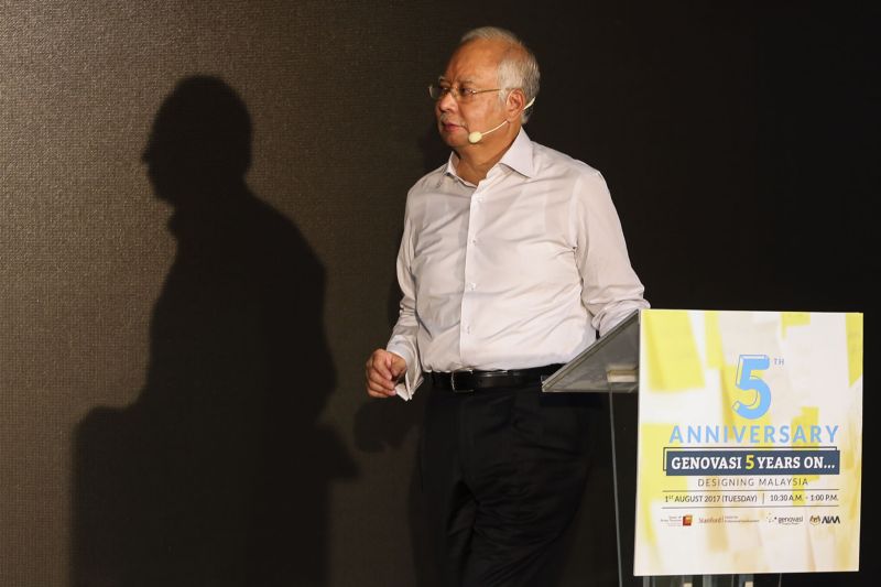 Datuk Seri Najib Razak delivers his speech during a special dialogue on Design Thinking and National Transformation 2050 in Petaling Jaya August 1, 2017. u00e2u20acu2022 Picture by Yusof Mat Isa