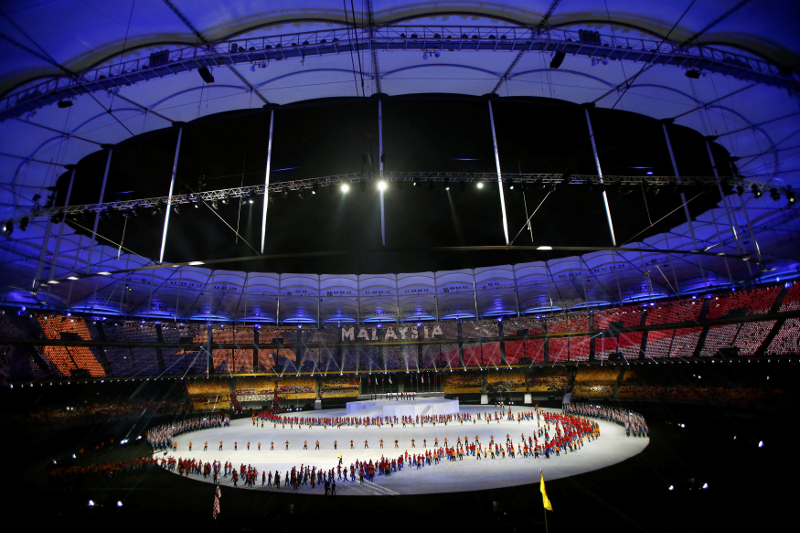 Malaysiau00e2u20acu2122s contingent arrives during the 29th SEA Games opening ceremony at Bukit Jalil Stadium, Kuala Lumpur August 19, 2017. u00e2u20acu201d Reuters pic