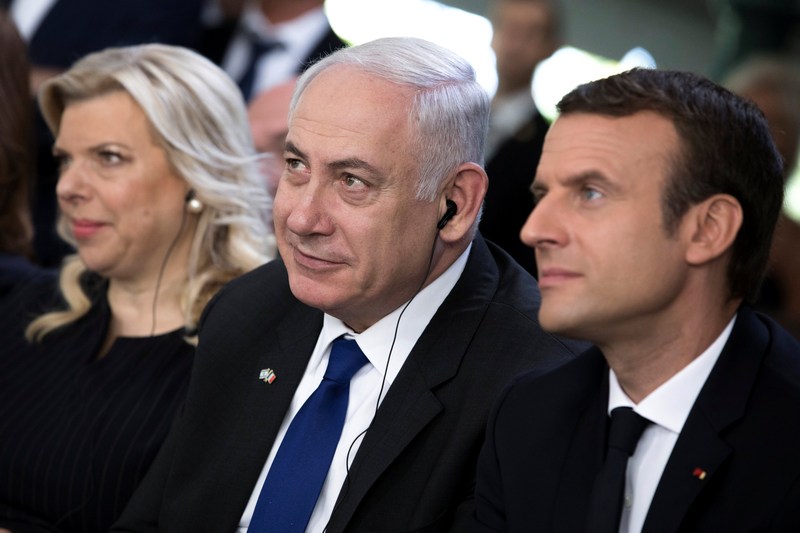 French President Emmanuel Macron (right), Israeli Prime Minister Benjamin Netanyahu and his wife Sara Netanyahu at a ceremony in Paris July 16, 2017. u00e2u20acu201d Reuters pic