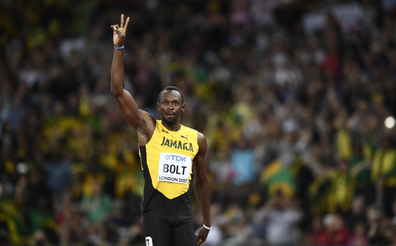 Usain Bolt of Jamaica reacts after winning the menu00e2u20acu2122s 100 metres heat at the World Athletics Championships in London. u00e2u20acu2022 Reuters pic