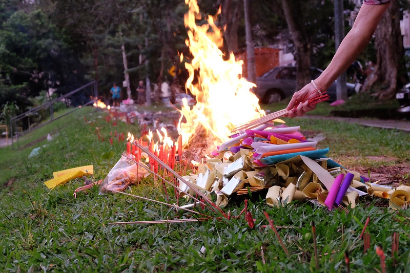 Roadside offerings of food and hell money is a common sight all around Penang during the Hungry Ghost month in George Town.