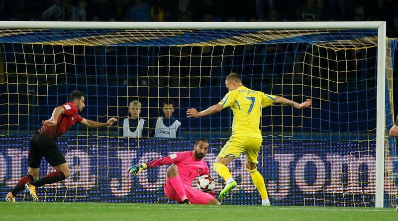 Ukraineu00e2u20acu2122s Andriy Yarmolenko scores their first goal against Turkey during their 2018 World Cup Qualifications match in Kharkiv, Ukraine September 2, 2017. u00e2u20acu201d Reuters pic
