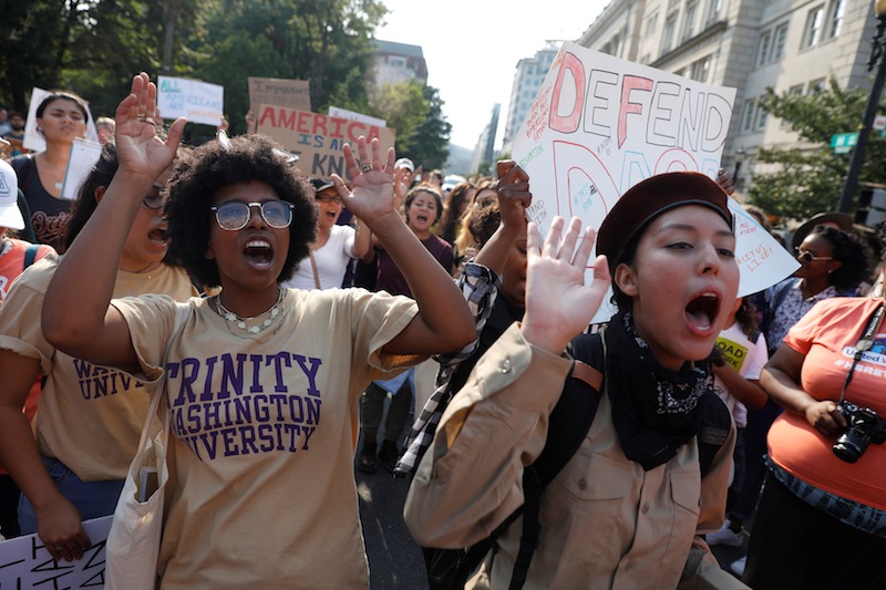 Demonstrators block roads near the White House to protest President Donald Trump's plan to repeal DACA in Washington,  September 5, 2017. u00e2u20acu201d Reuters pic