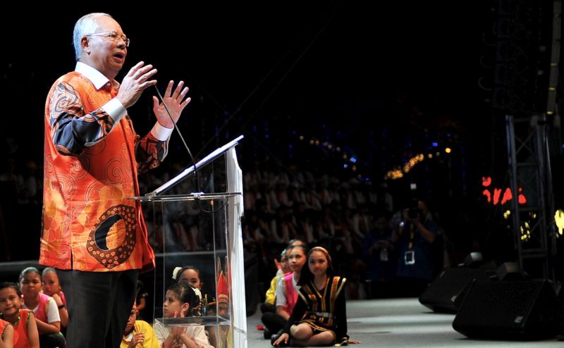 Prime Minister, Datuk Seri Najib Razak speaks at the Malaysia Day celebration at the Likas Sports Complex in Sabah, September 16, 2017. u00e2u20acu2022 Bernama pic
