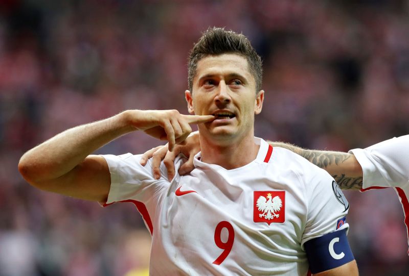 Polandu00e2u20acu2122s Robert Lewandowski celebrates after scoring the third goal against Kazakhstan from the penalty spot. u00e2u20acu2022 Reuters pic
