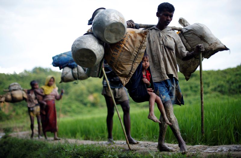 Rohingya refugees walk through a paddy field after crossing the Bangladesh-Myanmar border in Cox's Bazar, Bangladesh September 8, 2017. u00e2u20acu201d Reuters pic