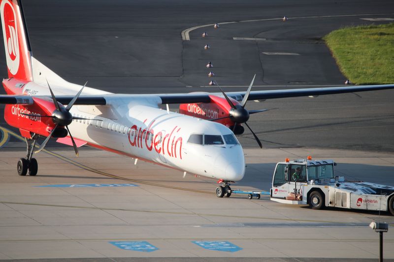 A Bombardier Dash 8 Q400 aircraft of German carrier Air Berlin is being towed at Duesseldorf airport, Germany, September 12, 2017. u00e2u20acu201d Reuters pic