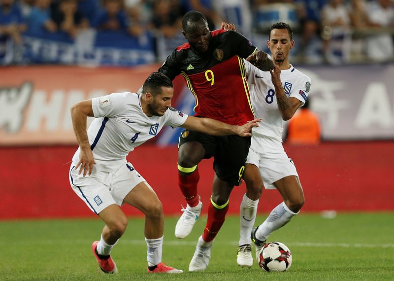 Belgiumu00e2u20acu2122s Romelu Lukaku (centre) in European World Cup qualifying action with Greeceu00e2u20acu2122s Kostas Manolas (left) and Zeca in Athens September 3, 2017. u00e2u20acu201d Reuters pic