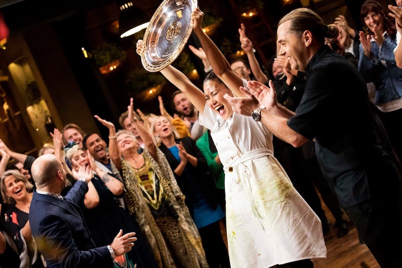 Diana Chan lifts the MasterChef Australia trophy after being crowned the winner of Season Nine. u00e2u20acu201d Handout via TheHive.Asia