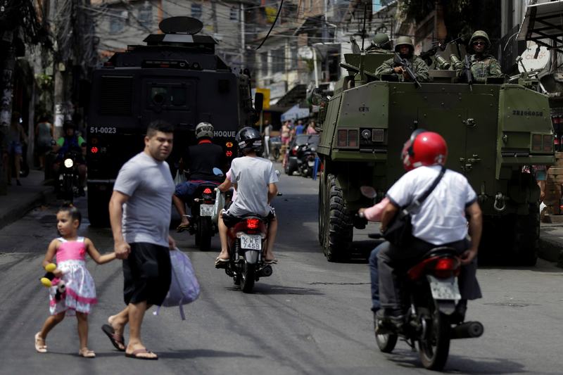 A military vehicle is seen during an operation after violent clashes between drug gangs in Rocinha slum in Rio de Janeiro September 23, 2017. u00e2u20acu201d Reuters pic 