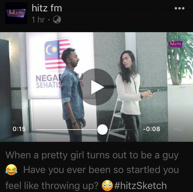 Nisha posted a screen grab of the hitz.fm sketch featuring two of the stationu00e2u20acu2122s deejays accompanied by a caption that read: 'When a pretty girl turns out to be a guy. Have you ever been so startled you feel like throwing up?' u00e2u20acu201d Facebook screengrab