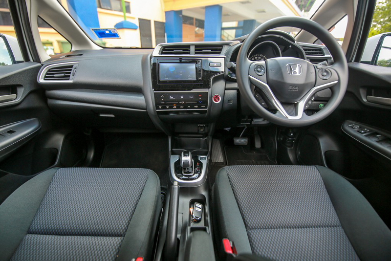 A look at the interior of a Honda Jazz Hybrid.
