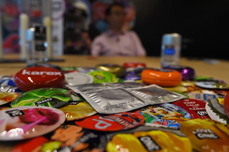 Packs of 'nasi lemak' flavoured condoms (centre) are seen amidst others at the Malaysian condom-maker Karex Industries headquarters in Port Klang September 20, 2017. u00e2u20acu201d AFP pic