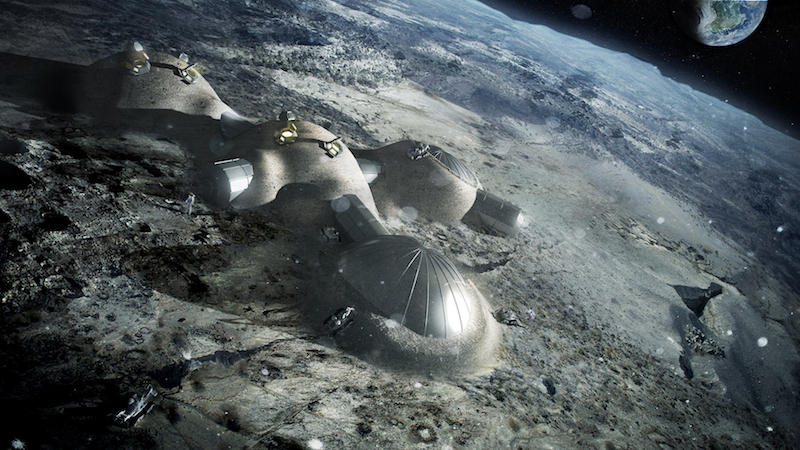 This handout artist impression released by the European Space Agency (ESA) on September 22, 2017 shows a multi-dome lunar base being constructed based on the 3D printing. u00e2u20acu201d AFP pic
