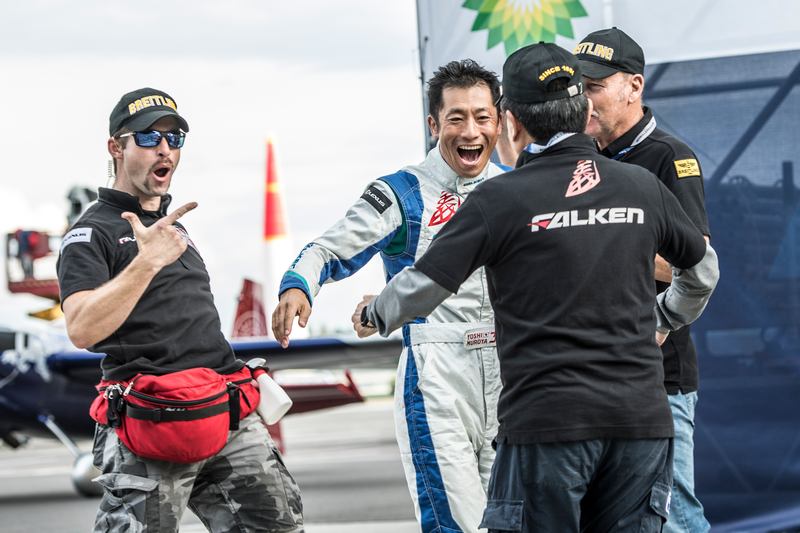 Yoshihide Muroya of Japan celebrates with his team after he wins the seventh round of the Red Bull Air Race World Championship at Lausitzring, Germany September 17, 2017. u00e2u20acu201d Reuters pic