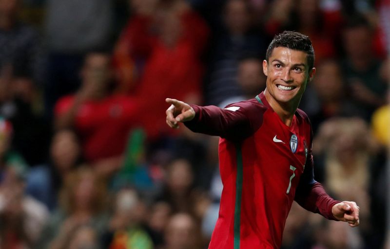 Portugal's Cristiano Ronaldo celebrates his third goal against Faroe islands. u00e2u20acu2022 Reuters pic