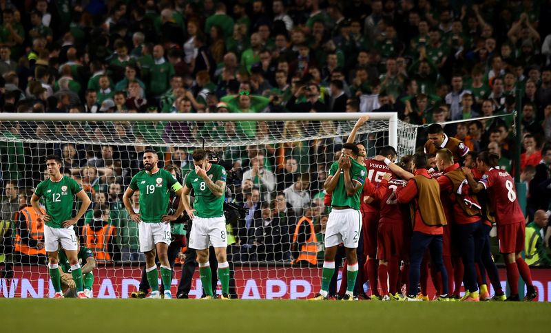 Serbia players celebrate as Republic of Ireland players look dejected at the end of their 2018 World Cup Qualifications match in - Dublin, Ireland, September 5, 2017. u00e2u20acu201d Reuters pic