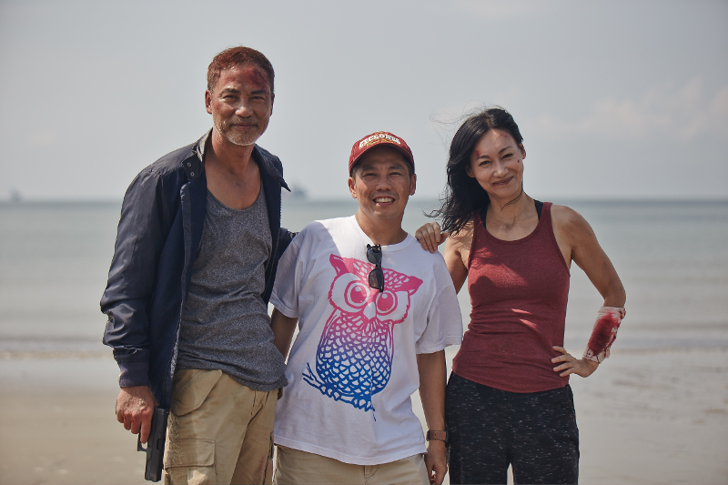 Ho Yuhang with Simon Yam (left) and Kara Wai (right) who were aged 55 and 60 when doing the action scenes for Mrs K. — Picture courtesy of Ho Yuhang