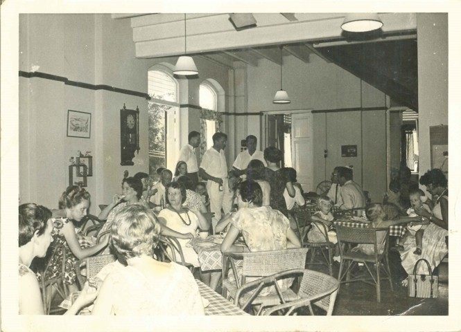 A party held at the manse or the minister's house on July 7, 1962 in conjunction with a regular fund-raising event called the Sale of Work. — Picture courtesy of St Andrew's Presbyterian Churchj