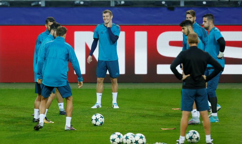 Real Madridu00e2u20acu2122s Toni Kroos at a training session ahead of the Champions League match at Borussia Dortmund. u00e2u20acu2022 Reuters pic