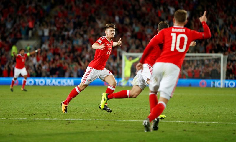 Walesu00e2u20acu2122 Ben Woodburn celebrates scoring their first goal during the 2018 World Cup Qualifications u00e2u20acu201d Europe Wales vs Austria match in Cardiff, September 2, 2017. u00e2u20acu201d Reuters pic