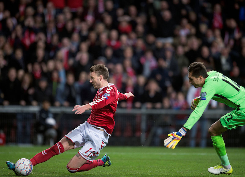 Nicklas Bendtner of Denmark attempts to score during their 2018 World Cup Qualification match against Romania in Copenhagen October 8, 2017. u00e2u20acu201d Reuters pic