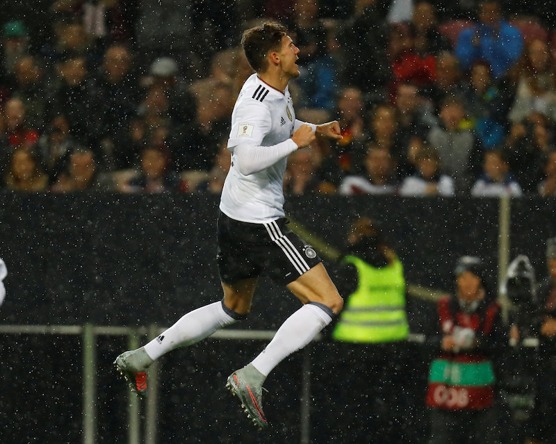 Germanyu00e2u20acu2122s Leon Goretzka celebrates scoring their first goal against Azerbaijan during their 2018 World Cup Qualifications match in Kaiserslautern, Germany, October 8, 2017. u00e2u20acu201d Reuters pic