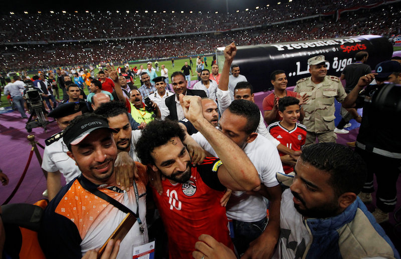Egyptu00e2u20acu2122s Mohamed Salah and team mates celebrate their World Cup qualification after the match against Congo in Alexandria October 8, 2017. u00e2u20acu201d Reuters pic