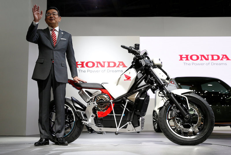 Honda Motor Chief Executive Officer Takahiro Hachigo presents Riding Assist-e during media preview of the 45th Tokyo Motor Show October 25, 2017. u00e2u20acu201d Reuters pic