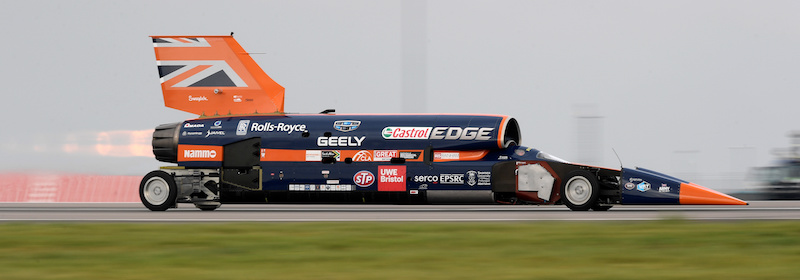 The Bloodhound SuperSonic Car, which is attempting to break the 1,000mph barrier in 2019, does its first public test run at Newquay airport, Newquay, October 26, 2017. u00e2u20acu201d Reuters pic