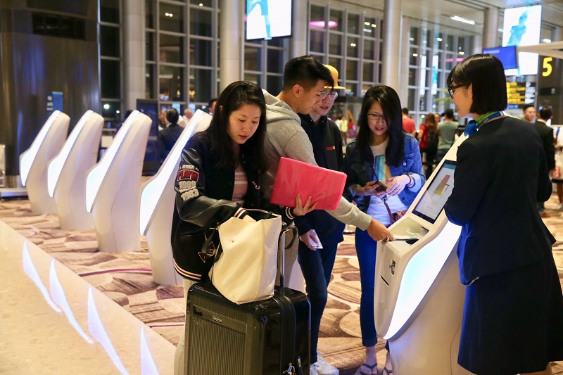 Travellers at Changi Airportu00e2u20acu2122s fourth and newest terminal. Terminal 4 is expected to receive and see off 20 flights, carrying close to 6,700 passengers, during its first 24 hours of operations, according to Changi Airport Group. u00e2u20acu201d TODAY pic