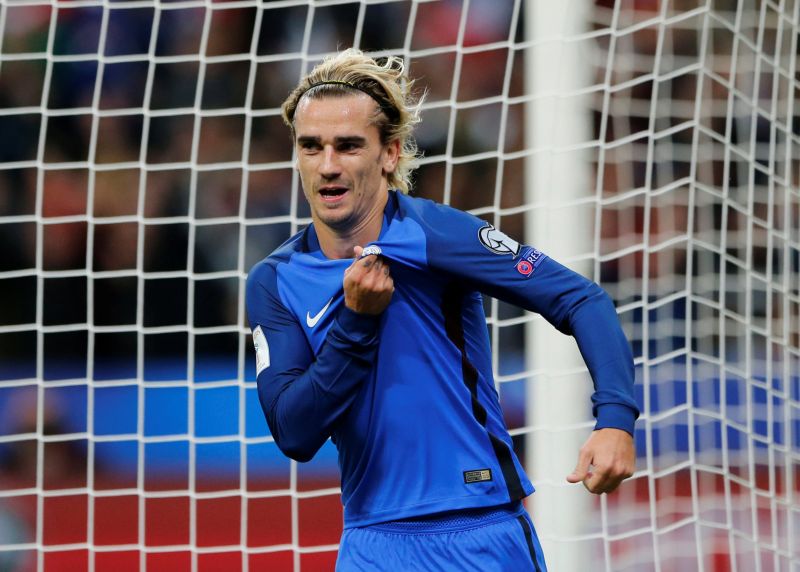 France's Antoine Griezmann celebrates after scoring the first goal against Belarus. u00e2u20acu2022Reuters pic