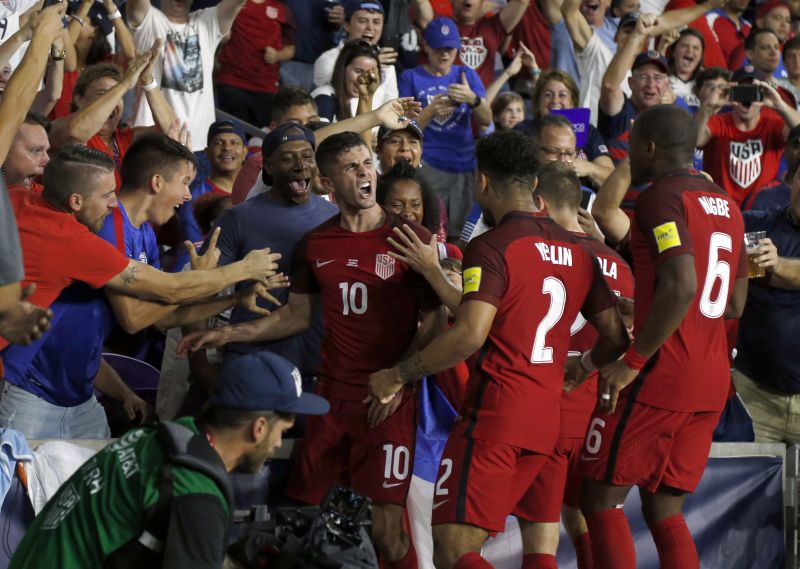 USA midfielder Christian Pulisic (10) celebrates with teammates after scoring a goal against Panama during the first half at Orlando City Stadium. u00e2u20acu2022 Reuters pic
