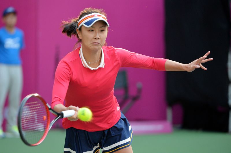 Peng Shuai of China hits a return against compatriot Wang Xiyu during their womenu00e2u20acu2122s singles second round match at the WTA Tianjin Open tennis tournament in Tianjin on October 12, 2017. u00e2u20acu201d AFP pic