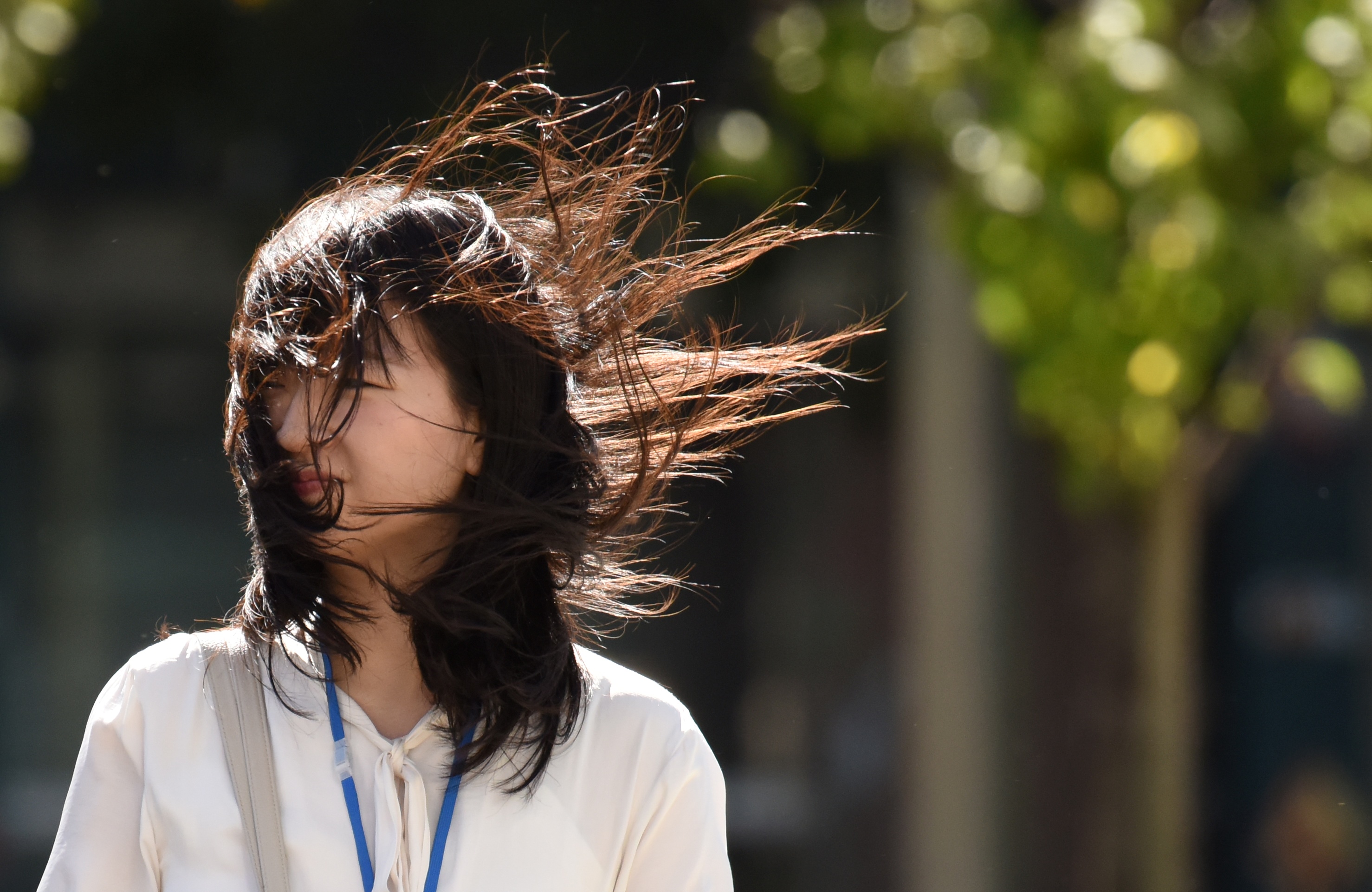 A woman walks in a strong wind in Tokyo on October 23, 2017. u00e2u20acu201d AFP pic