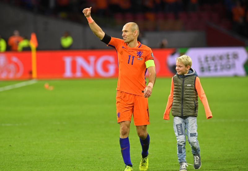 Netherlandsu00e2u20acu2122 Arjen Robben gestures to fans after the match against Sweden. u00e2u20acu2022 Reuters pic