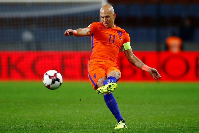 Netherlandsu00e2u20acu2122 Arjen Robben in action during their 2018 World Cup qualifications match against Belarus at the Borisov Arena, Barysaw, Belarus, October 7, 2017. u00e2u20acu201d Reuters pic