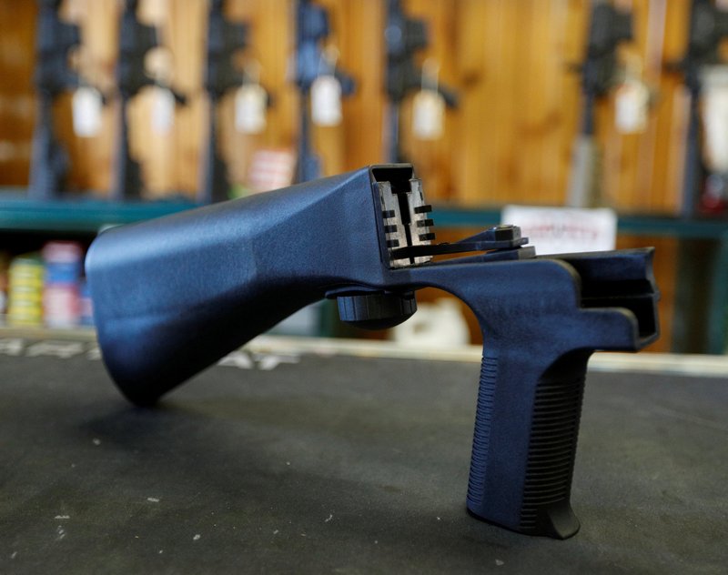 A bump fire stock that attaches to a semi-automatic rifle to increase the firing rate is seen at Good Guys Gun Shop in Orem, Utah October 4, 2017. u00e2u20acu201d Reuters pic
