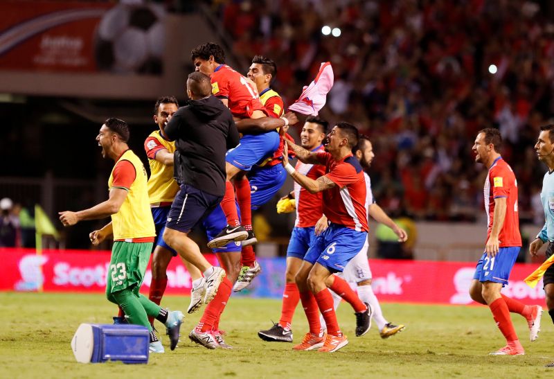 Costa Rica players celebrate after the game after qualifying for the 2018 World Cup. u00e2u20acu2022 Reuters pic